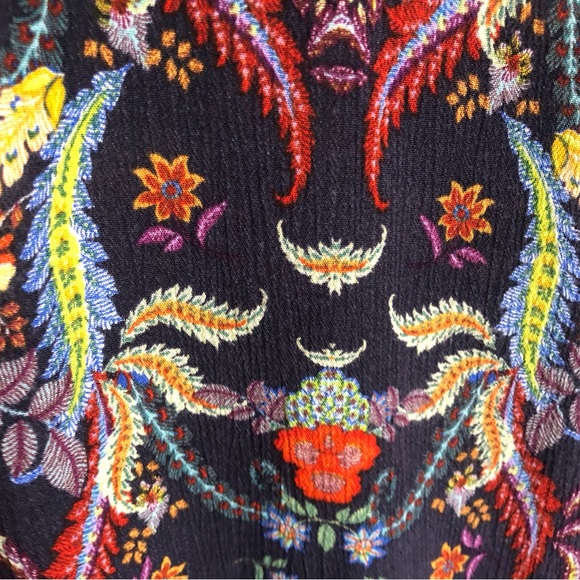 DESIGUAL Bohemian Floral Paisley 3D print Small Top Blouse 3/4 sleeve Black - Picture 7 of 13